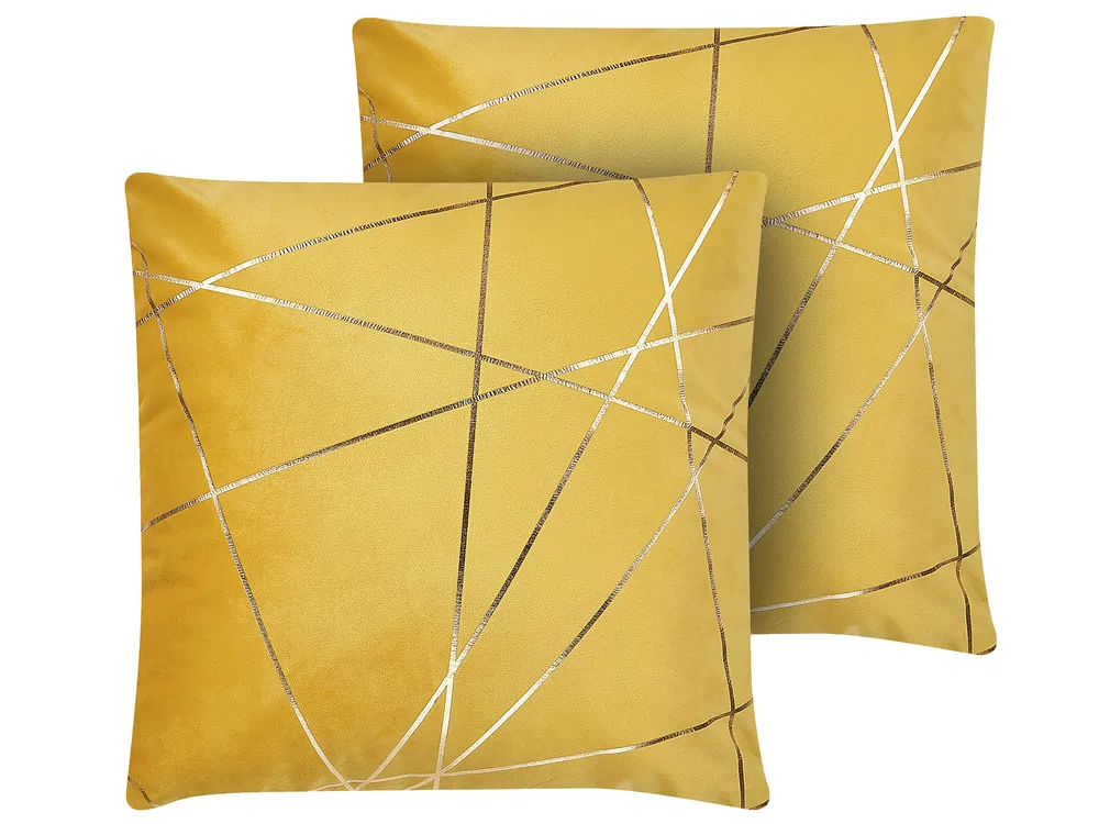 Set of 2 Decorative Cushions PINUS 45 x 45 cm Velvet Yellow Geometric Pattern