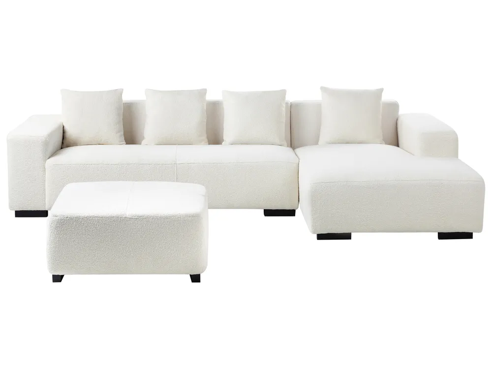 Corner Sofa 4 Seater LUNGO with Ottoman Boucle White Left Hand_962374