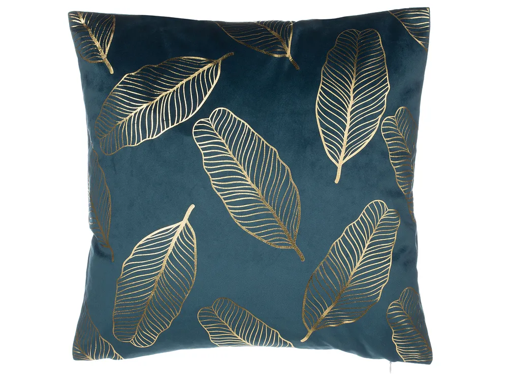 Set of 2 Decorative Cushions FREESIA 45 x 45 cm Velvet Teal Plant Pattern_769931