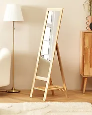 Standing Mirror with Shelf LUISANT 145 cm Pine Wood Light Brown_1178928