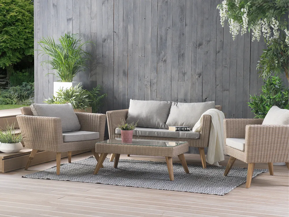 Garden Lounge Set with Table 4 Seater VITTORIA PE Rattan Grey