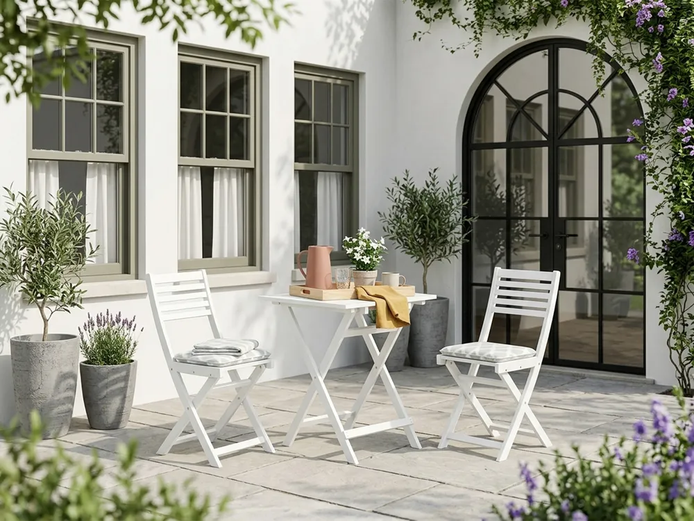 Bistro Set Folding FIJI Acacia Wood White