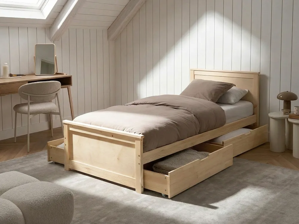 Bed with 4 Drawers DAUPHIN Pine Wood Light Brown 90 x 200 cm (EU Single)_1059739