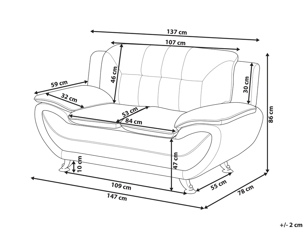 Sofa 2 Seater LEIRA Faux Leather Grey_1058646