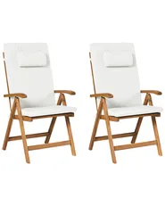 Set of 2 Garden Chairs with Cushions JAVA PREMIUM Acacia Wood Off-White_1066296