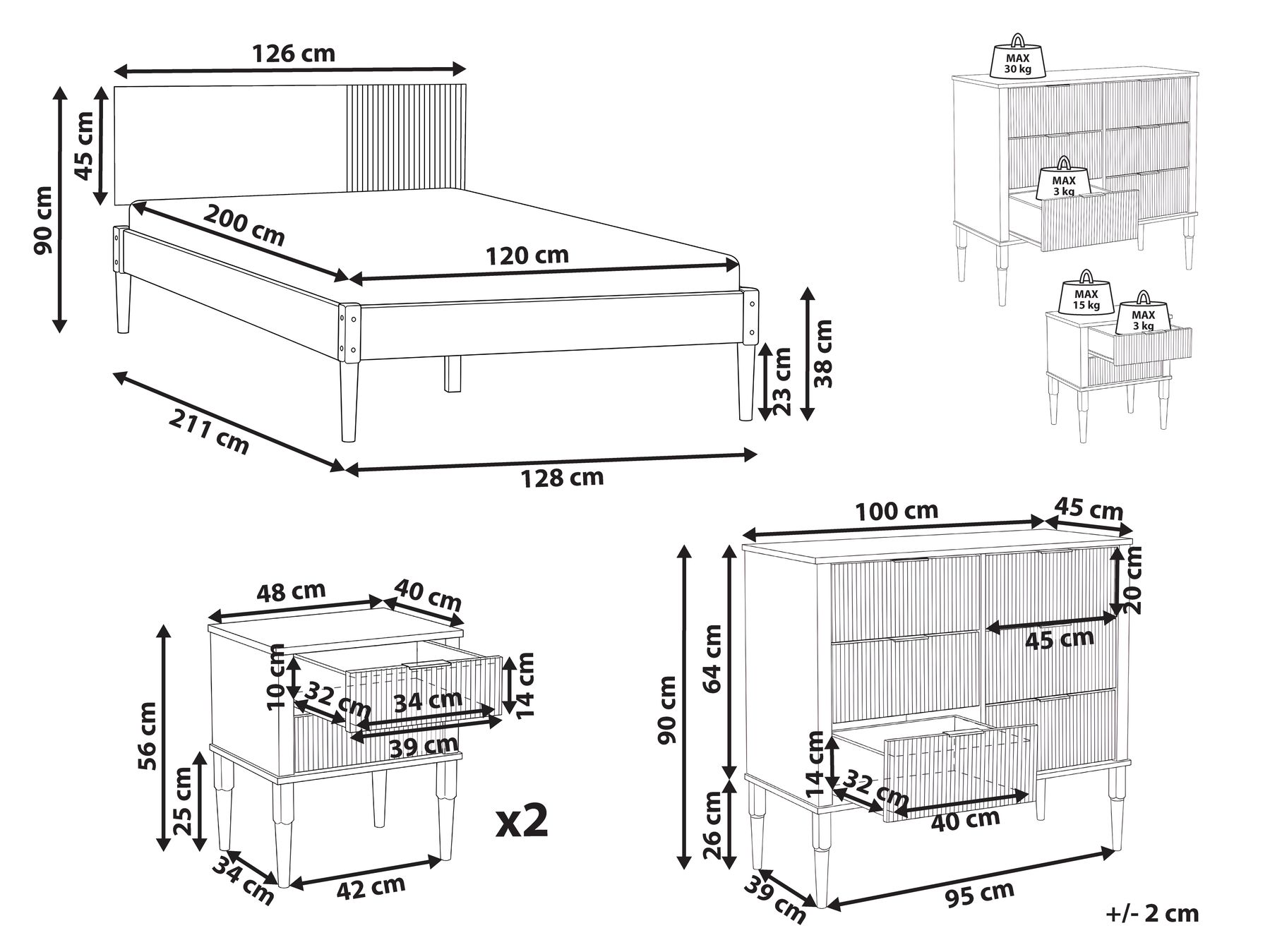 Bedroom Set Pine Wood FLAVIGNAC 120 x 200 cm (EU Small Double) Light Brown_1099374