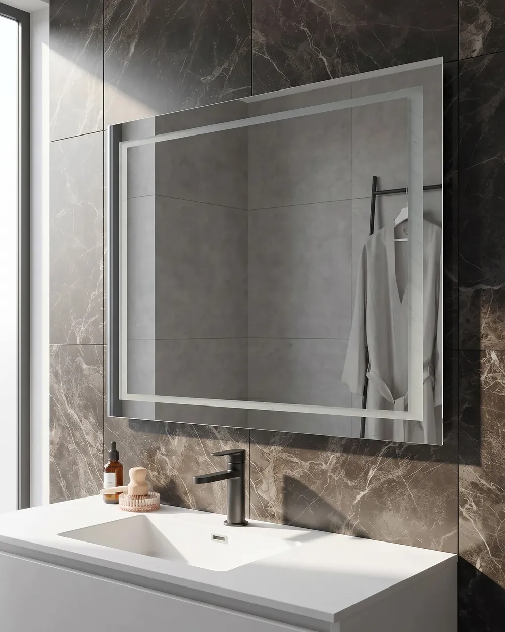 LED Bathroom Mirror EYRE 80 cm 60 cm Silver_816339