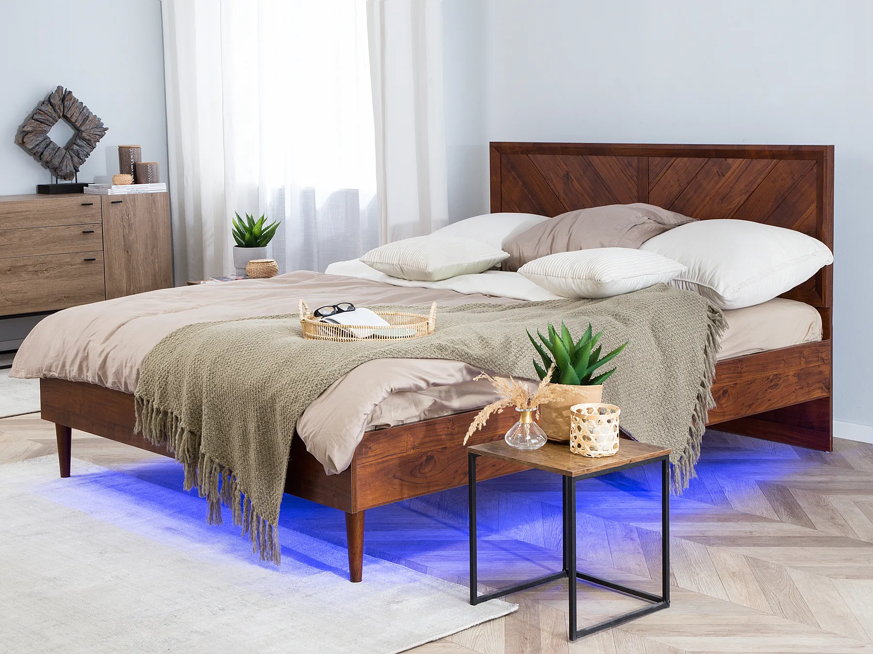 Bed with LED MIALET 160 x 200 cm (EU King Size) Dark Brown_748101