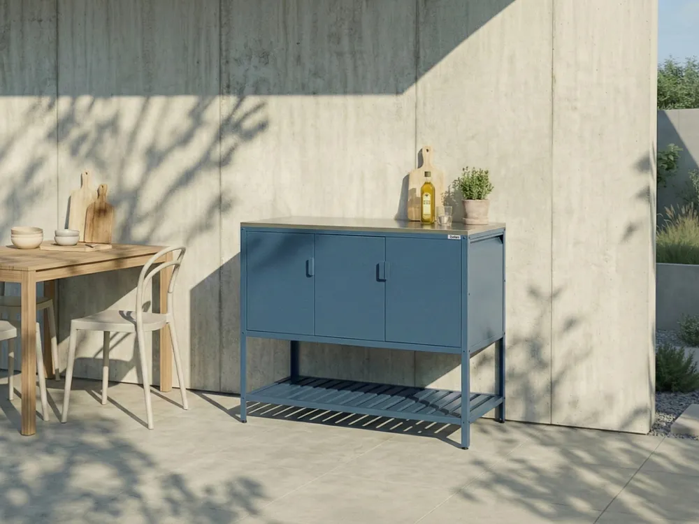 2 Piece Outdoor Kitchen Set with Bar Table MAENZA Blue Metal_1044897