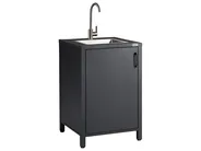 Outdoor Kitchen Cabinet with Sink ROCHA Graphite Grey Metal_1079746