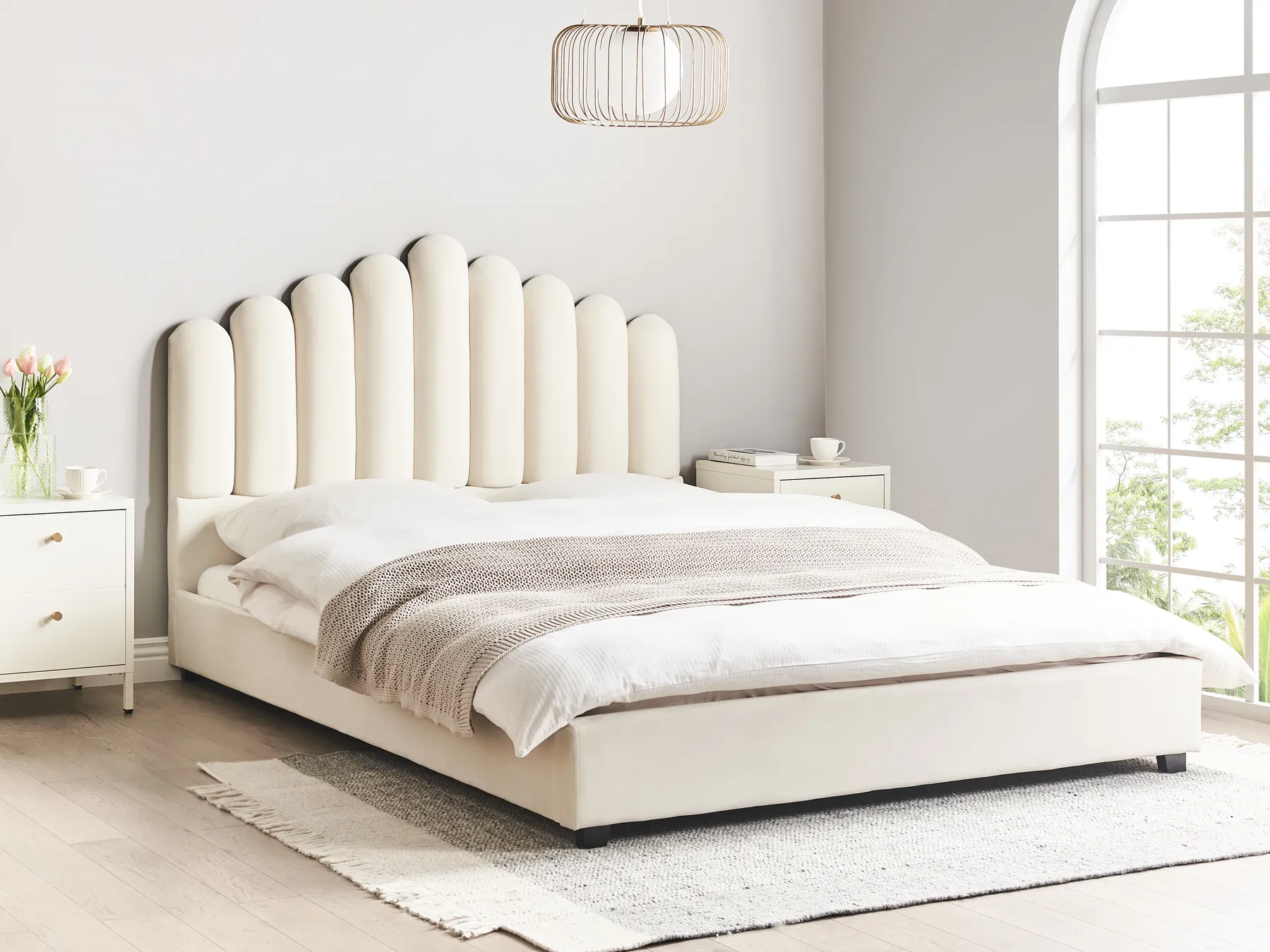 Bed Velvet VINCENNES 140 x 200 cm (EU Double) Off-White_974530