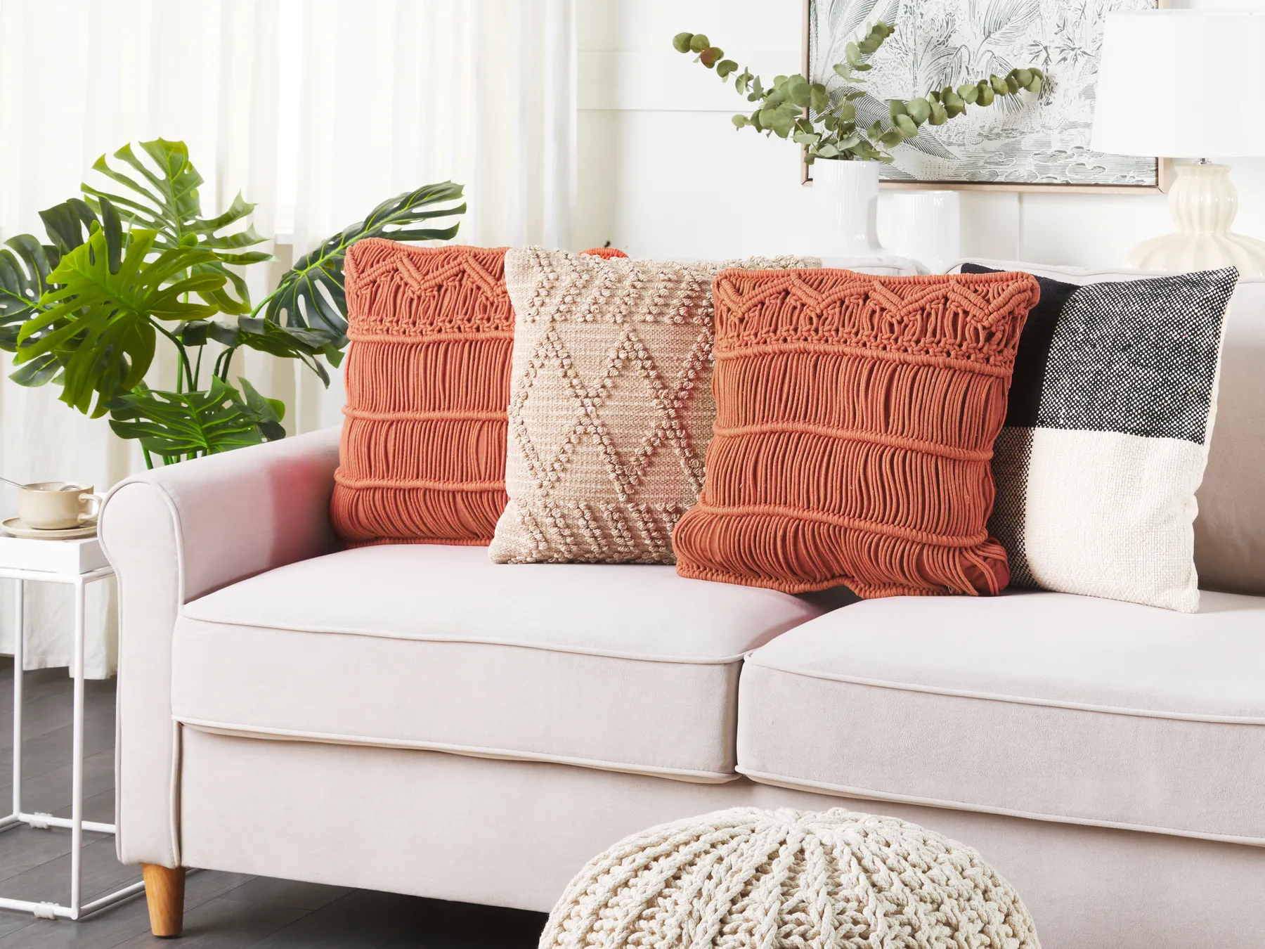 Set of 2 Decorative Cushions AKKOY 45 x 45 cm Cotton Orange Geometric Pattern_768945