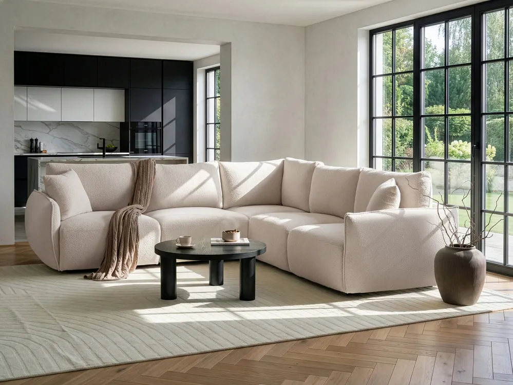Modular Corner Sofa 5 Seater MESNALI Boucle Off-White Left Hand
