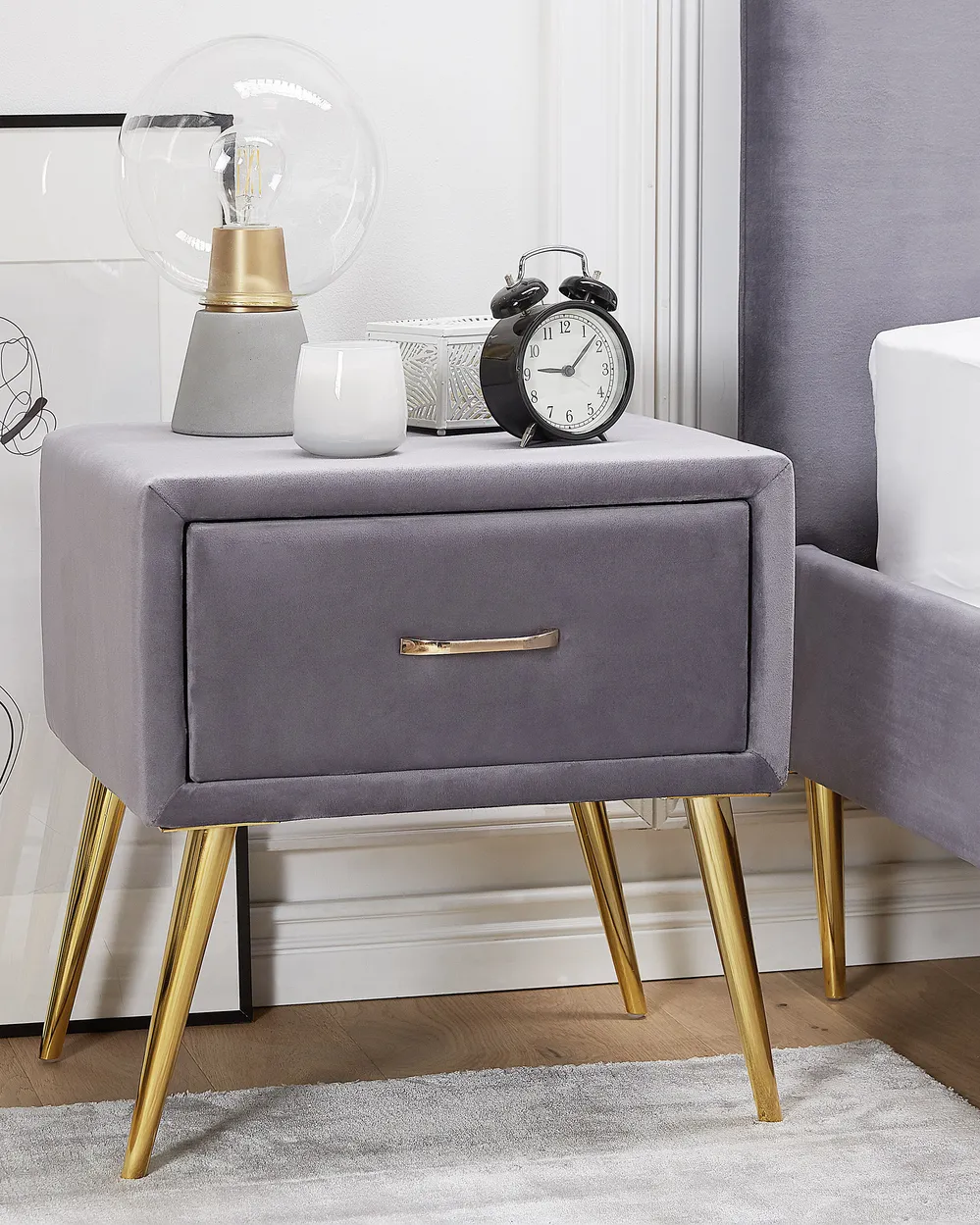 1 Drawer Bedside Table FLAYAT Velvet Grey