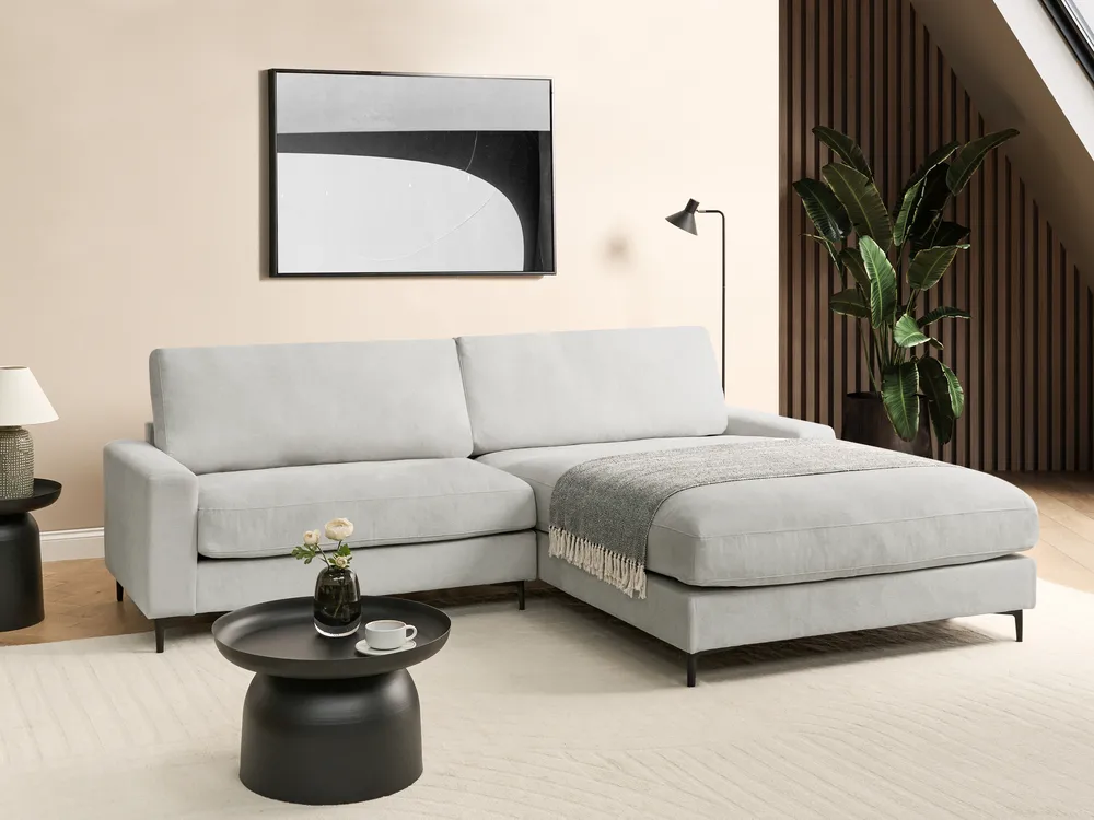 Corner Sofa 3 Seater MALOY Chenille Light Grey Left Hand