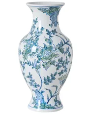 Flower Vase LLANES 36 cm Porcelain White/ Blue_1052742