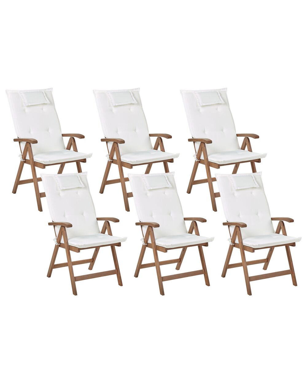 Set med 6 stolar med dynor AMANTEA Akaciaträ Off-White