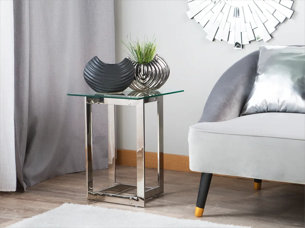 Side Table CRYSTAL Tempered Glass Silver