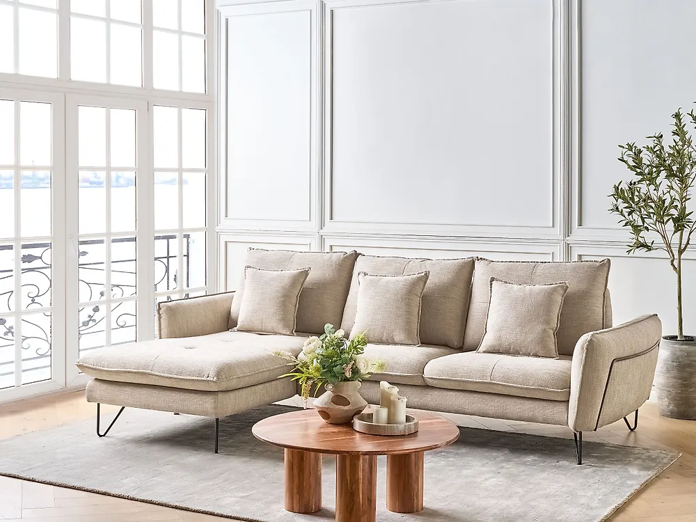Hörnsoffa SERSAN Chenille Beige Högervänd_1183430