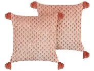 Set of 2 Decorative Cushions RUMHORA 45 x 45 cm Velvet Pink Floral Pattern_838209