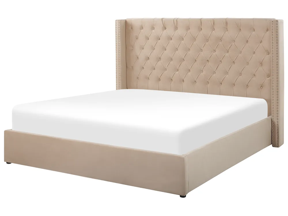 Ottoman Bed LUBBON Velvet Beige 160 x 200 cm (EU King Size)_772945