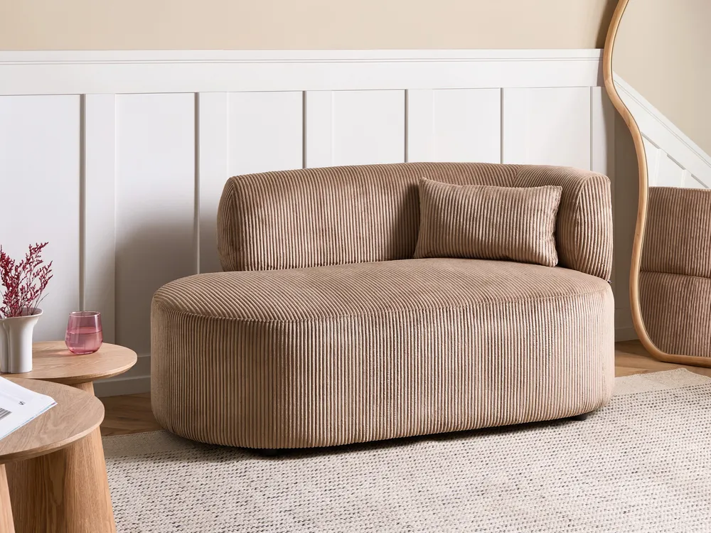 Right-Hand Chaise Longue VANVEY Corduroy Dark Beige
