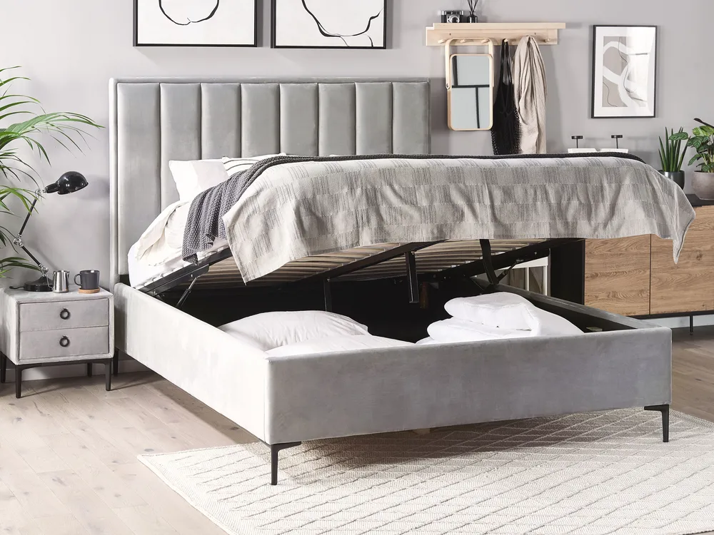 Bedroom Set SEZANNE Velvet Light Grey 180 x 200 cm (EU Super King)_799890