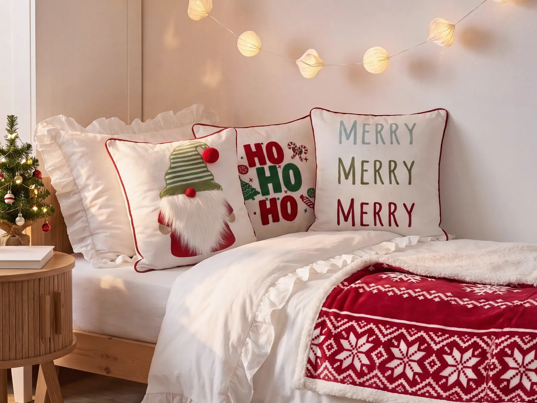 Set of 3 Decorative Cushions EMBERA 45 x 45 cm Multicolour Christmas Motif_1124896