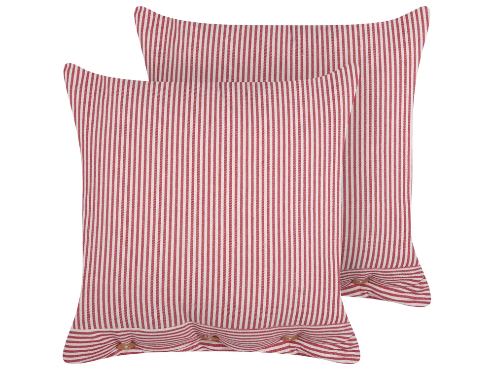 Set of 2 Decorative Cushions AALITA 45 x 45 cm Cotton Red Striped