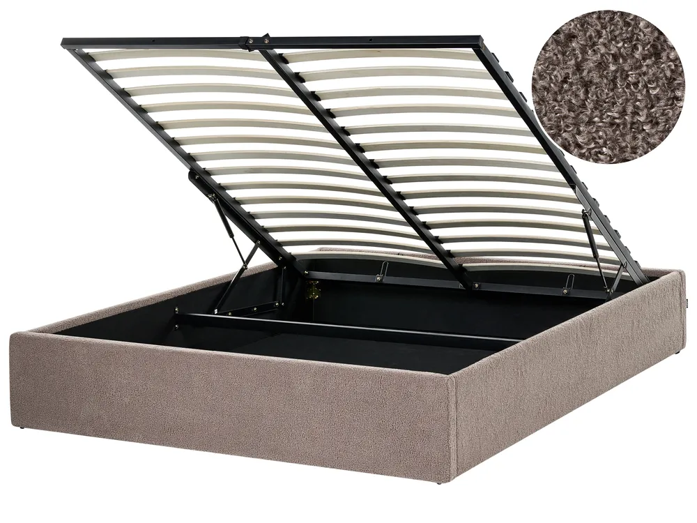 Ottoman Bed without Headboard DINAN Boucle Taupe 140 x 200 cm (EU Double)