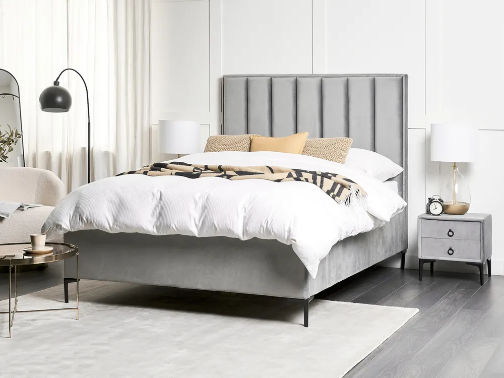 Bedroom Set SEZANNE Velvet Light Grey 140 x 200 cm (EU Double)