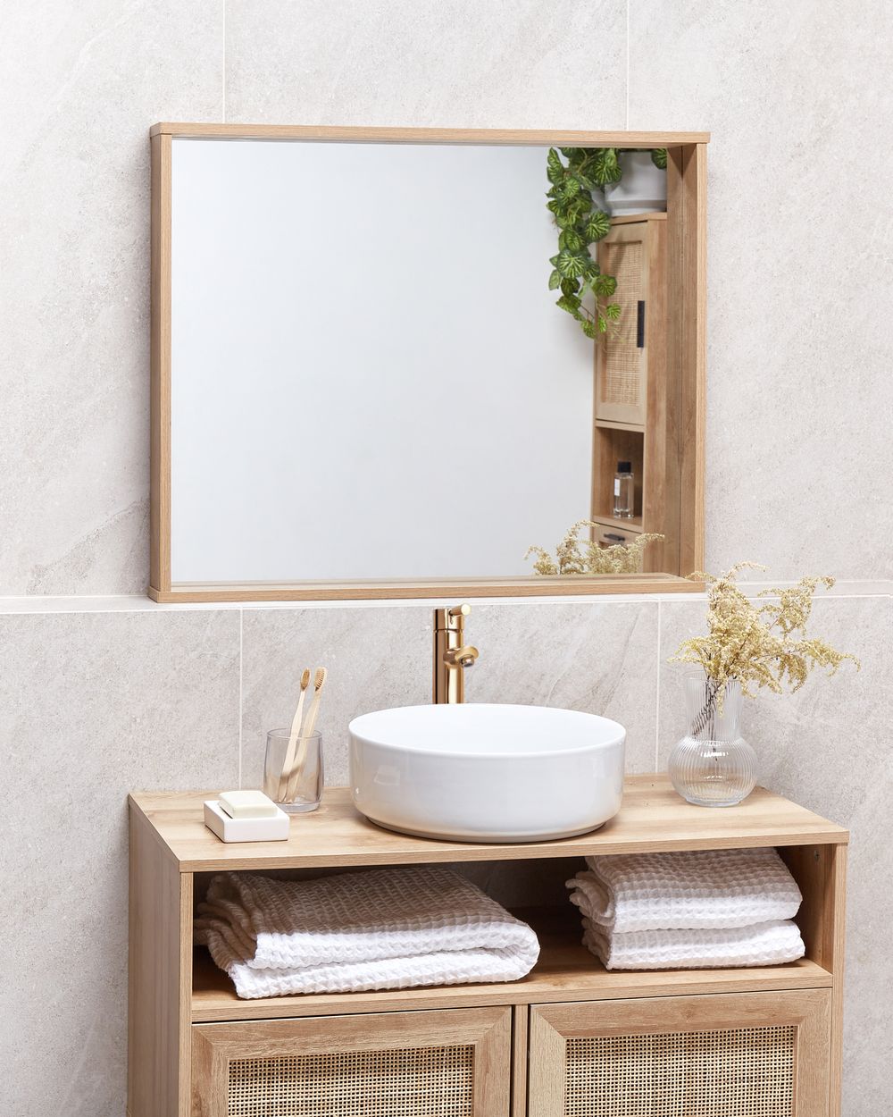 Seinäpeili ROSELL 80 cm 65 cm Vaaleanruskea