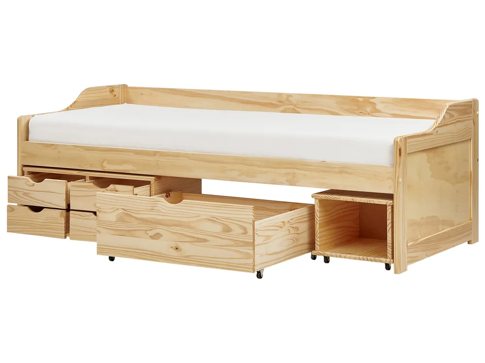 Daybed with Storage Pine Wood ROYVILLE 90 x 200 cm (EU Single) Light Brown