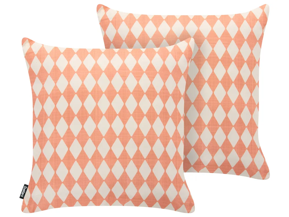Set of 2 Outdoor Cushions GREVILLEA Checked 45 x 45 cm Light Red