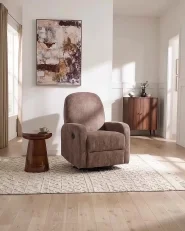 Rocking Recliner Chair REA Swivel Chenille Light Brown_1183350