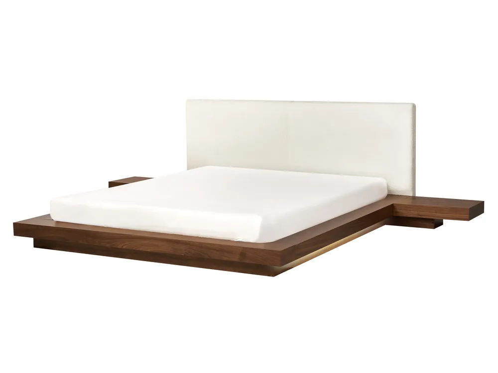 Säng med LED-belysning Bouclé ZEN 160 x 200 cm LED Brun askfanér_931294