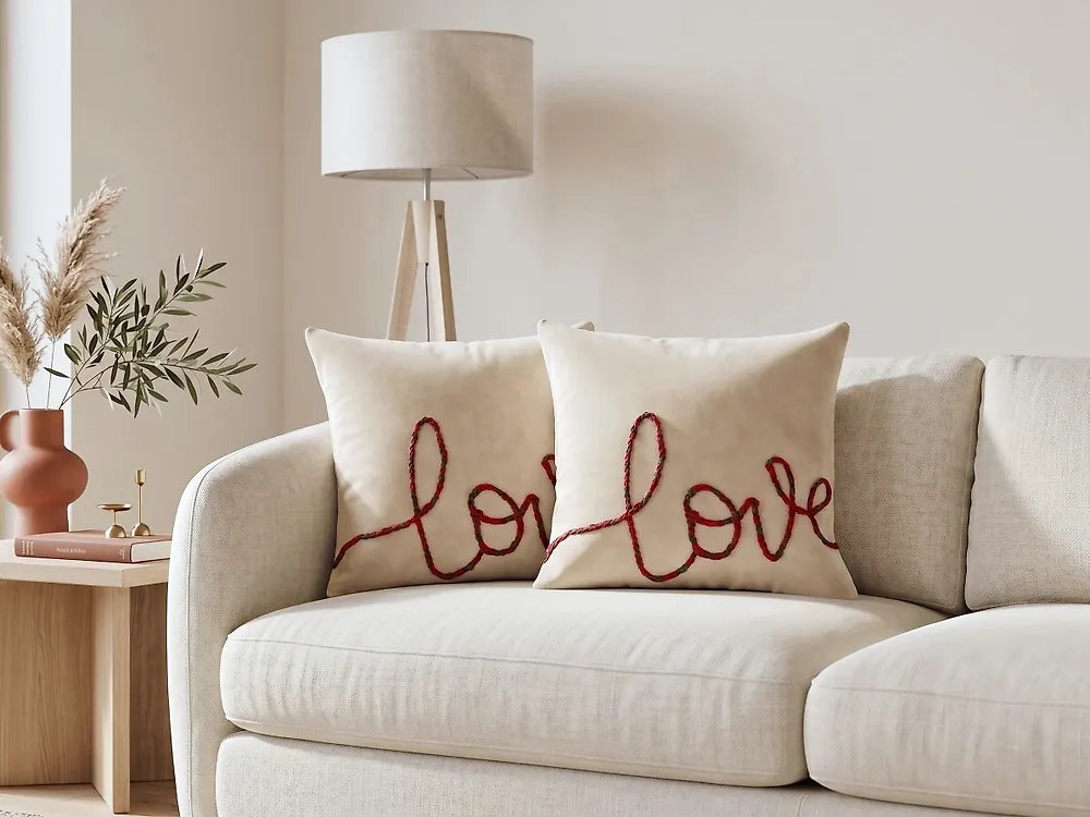 Set med 2 prydnadskuddar ROTALA 45 x 45 cm Bomull Beige Text_1183867