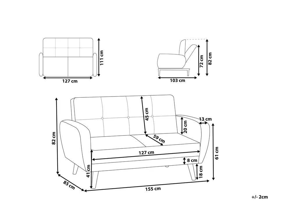 Sofa Bed 2 Seater FLORLI Fabric Light Grey_704140
