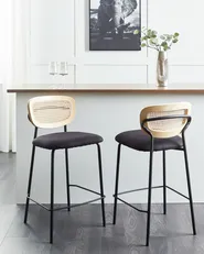 Set of 2 Bar Chairs MAYETTA Rattan Black_931912