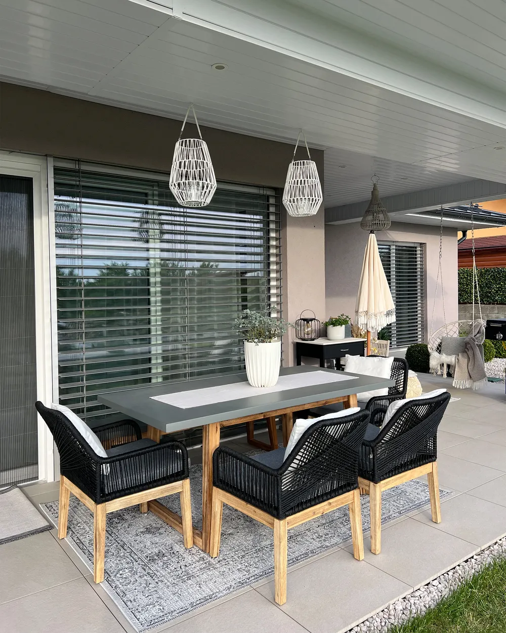 Garden Dining Set 6 Seater OLBIA with Cushions Black_946616