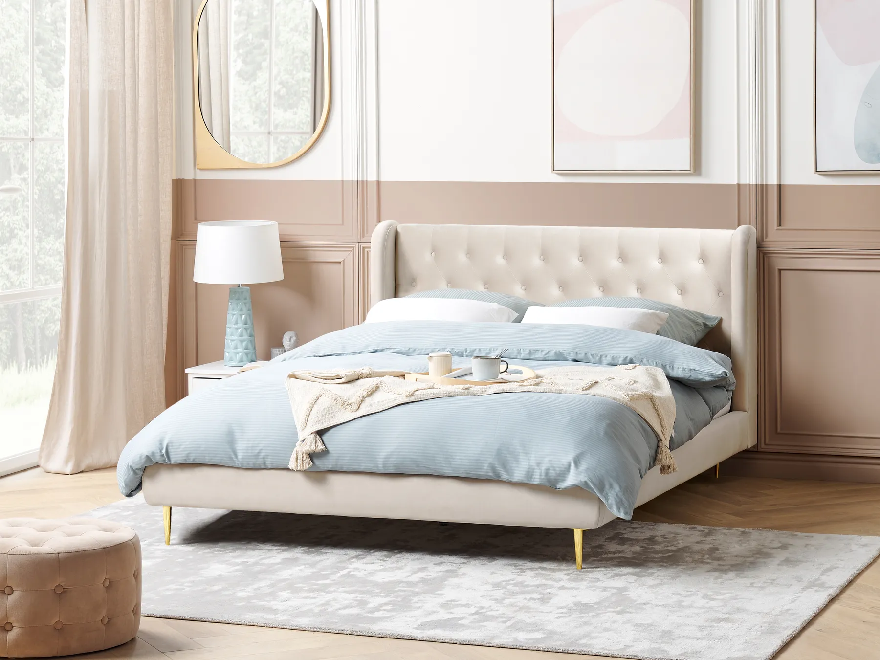 Bed Velvet FORBACH 160 x 200 cm (EU King Size) Beige_843876