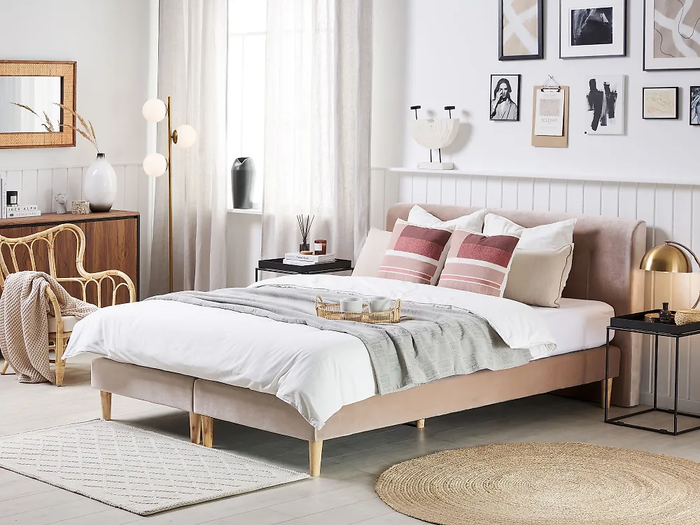 Divan Bed Velvet MARQUISE 180 x 200 cm (EU Super King) Beige_1178092