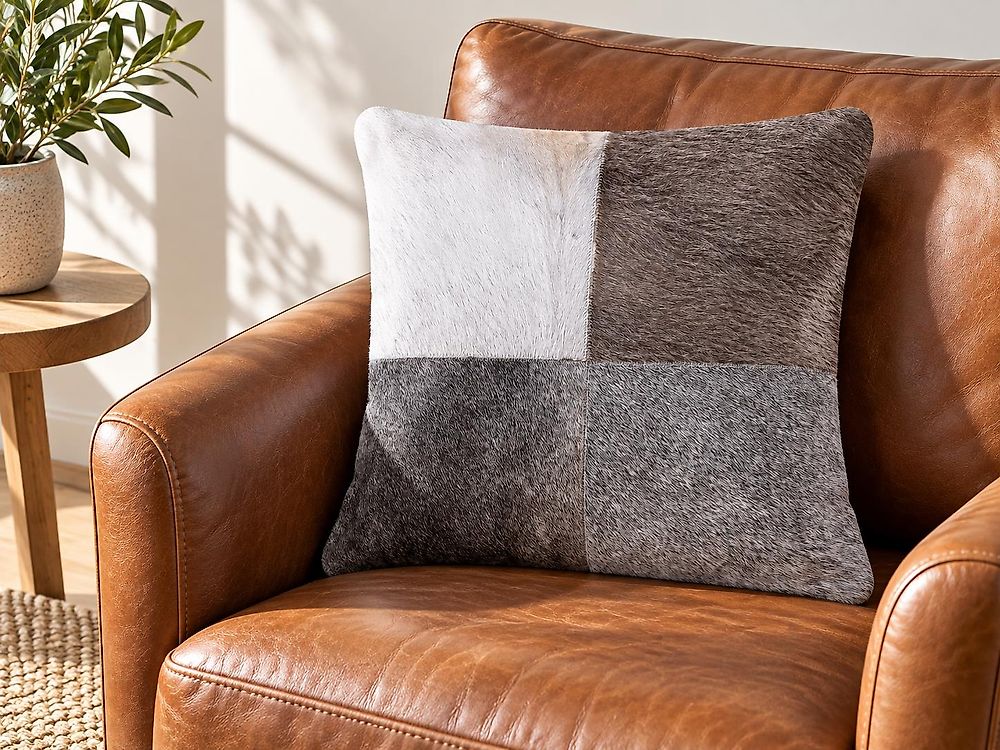 Throw Cushion NELLAD 45 x 45 cm Leather Grey Patchwork