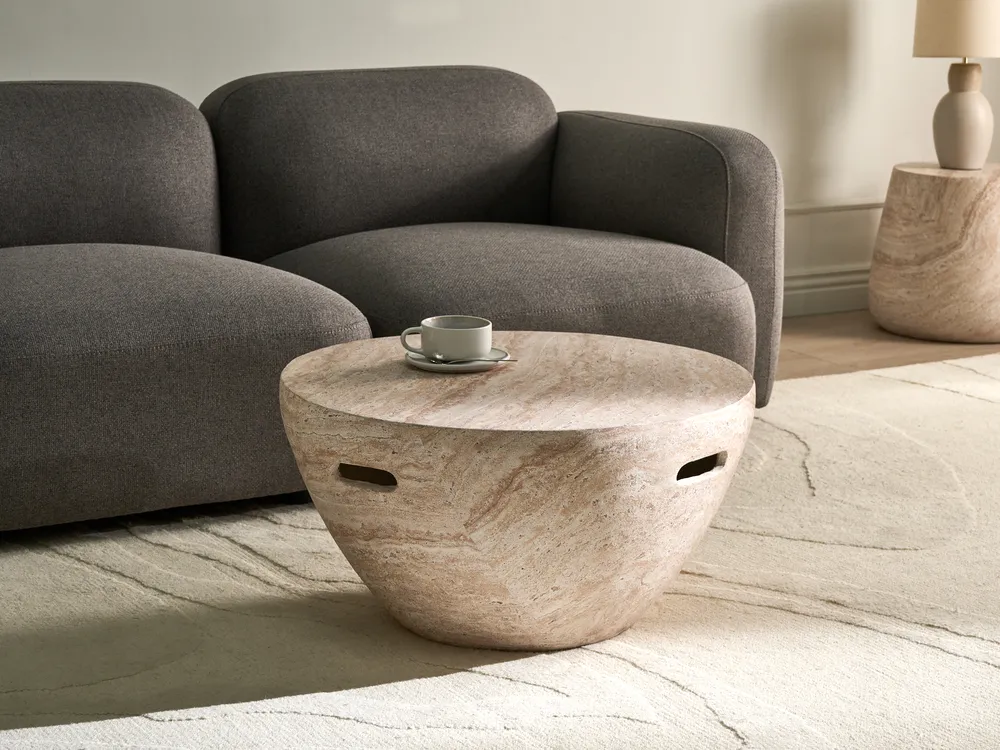 Coffee Table VICARELLO 68 cm 68 cm Travertine Effect_1007434