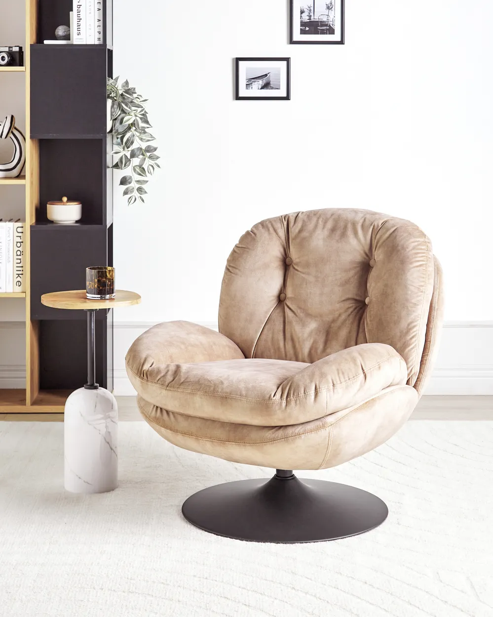 Swivel Armchair NOLVIK Velvet Sand Beige