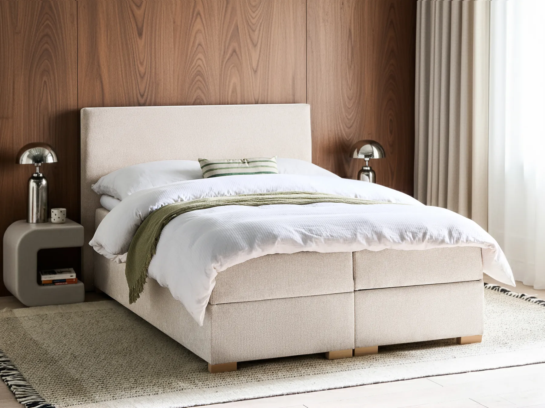Divan Bed with Storage MAJOR Fabric Light Beige 140 x 200 cm (EU Double)_1028012