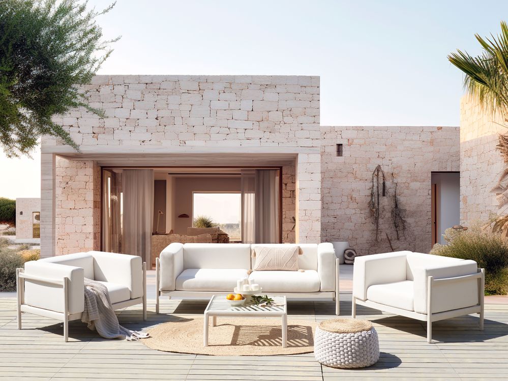 Loungesett til hagen med bord 4-seters FERRETTI Lys beige
