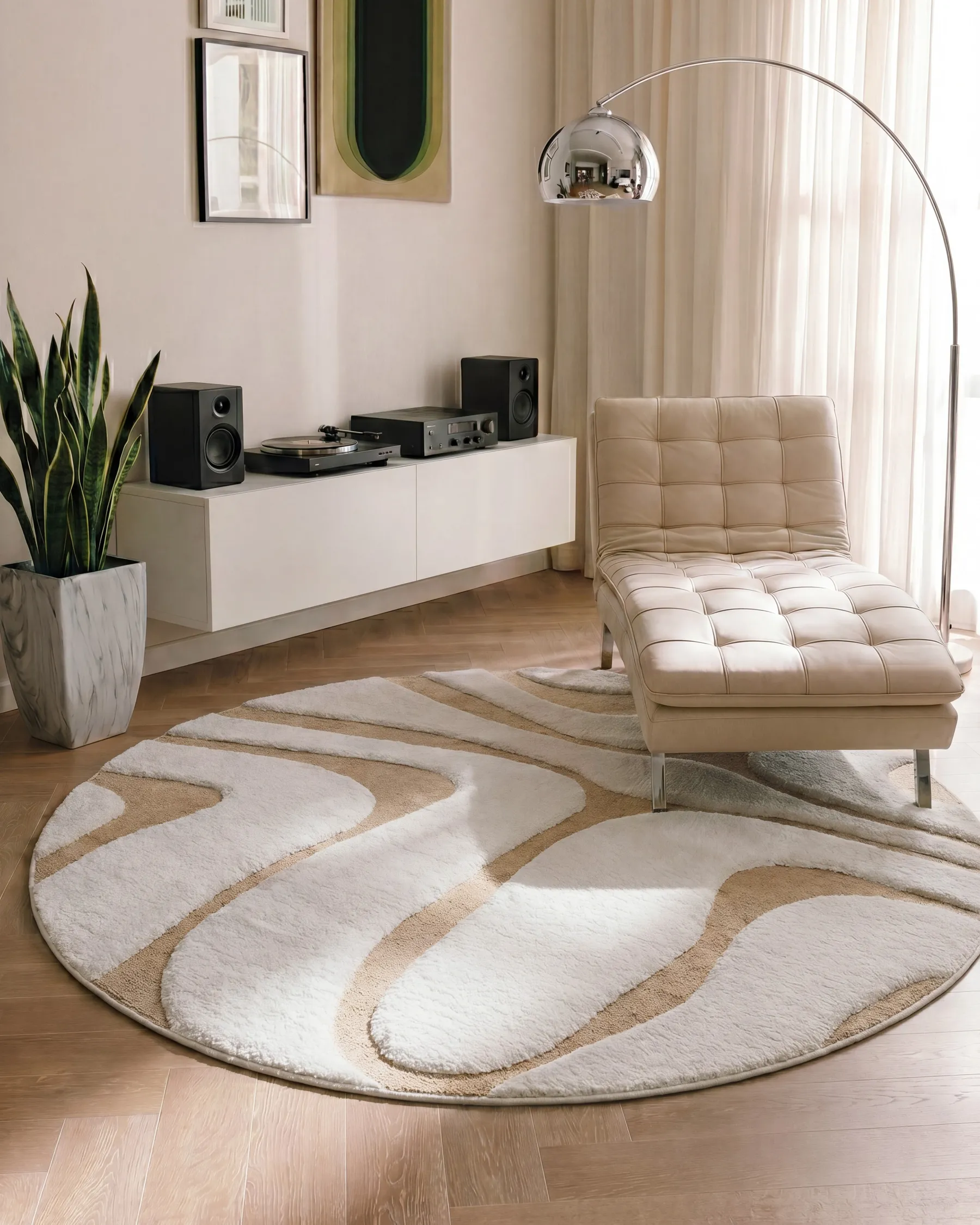 Rug HARTZ Beige/ White ø 160 cm_1101369