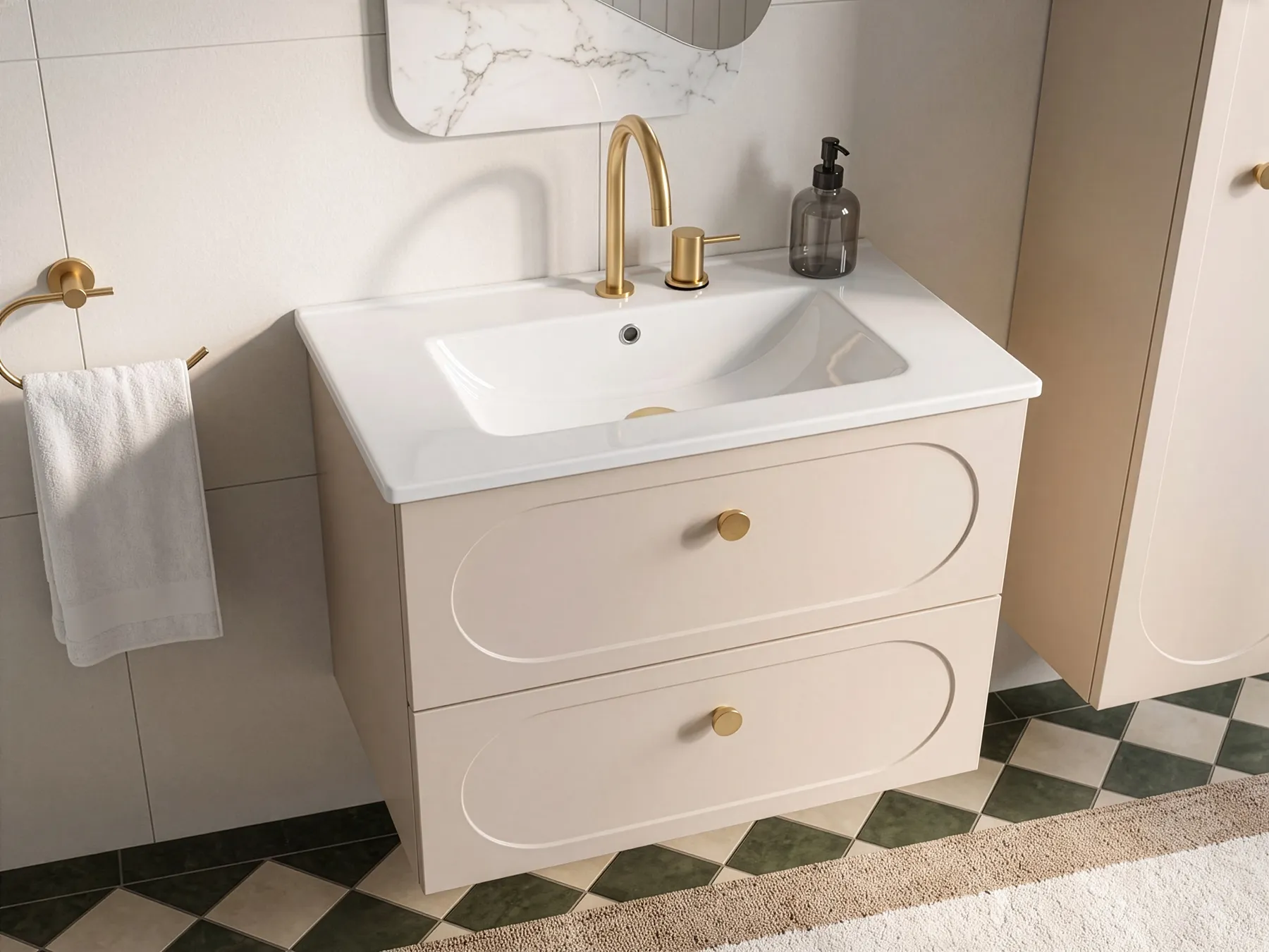 Väggmonterad kommod med tvättställ TARUMIR 60 cm Beige_1123539