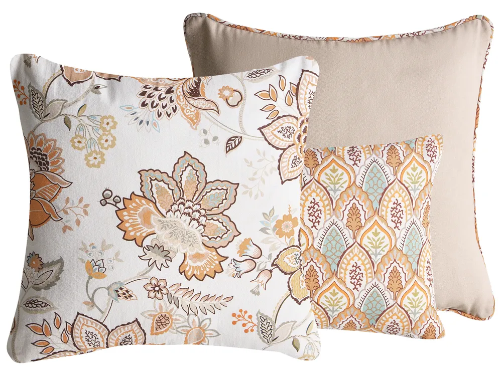 Set of 3 Decorative Cushions HOPEA 30 x 50 cm 45 x 45 cm Cotton Multicolour Floral Pattern